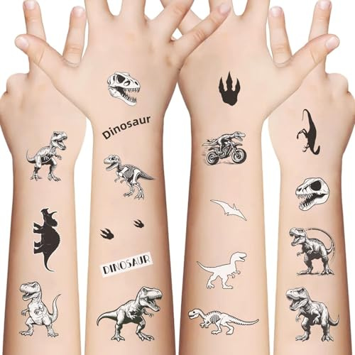 EvanMader 10 Blätter Leuchtende Dinosaurier Temporäre Tattoos | Leuchten im Dunkeln, Dinosaurier Tattoo Aufkleber mit Urzeit-Motiven für Abenteuer-Fans
