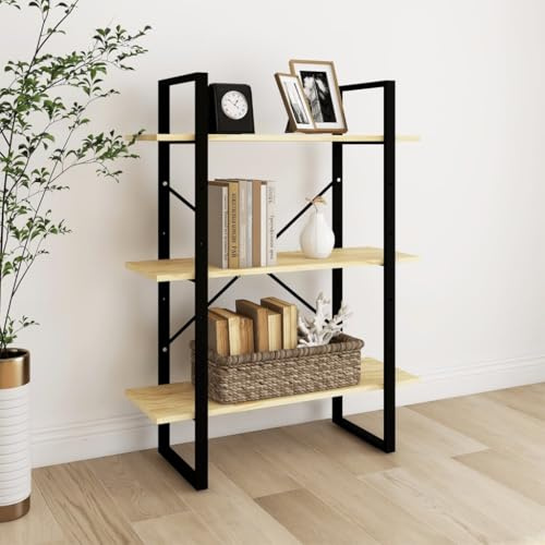 RCODSSK Modernes Bücherregal mit 3 Ablagen aus Massivholz Kiefer, Industrielles Regal 80 cm Breite für Bücher und Deko, Maße 80x30x105 cm