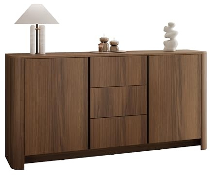 Mirjan24 Kommode Binuki KSZ168 mit 2 Türen und 3 Schubladen, 4 Fächer, Sideboard mit viel Stauraum, griffloses Design, modernes Wohnzimmermöbel (Nuss Warmia + Schwarz)