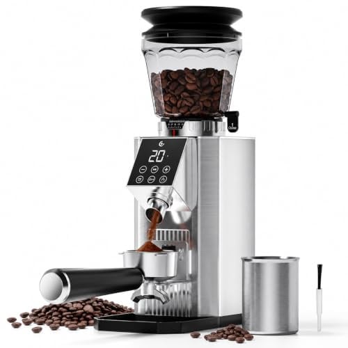 AMZCHEF Burr Coffee Grinder - 45 Precise Grind Settings for Espresso/Cold Brew, Adjustable Portafilter Holder & LED Touch Display, Anti-Static, Home Use