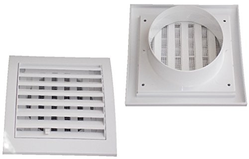 Air Ventilation Plastic Grill Cover 148mm x 153mm Adjustable Ø100 ducting/White