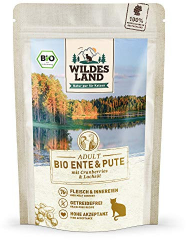 Wildes Land - Nassfutter für Katzen - Nr. 5 Ente & Pute - Bio - 12 x 85 g - Aus kontrolliertem biologischen Anbau - Getreidefrei - Extra viel Fleisch