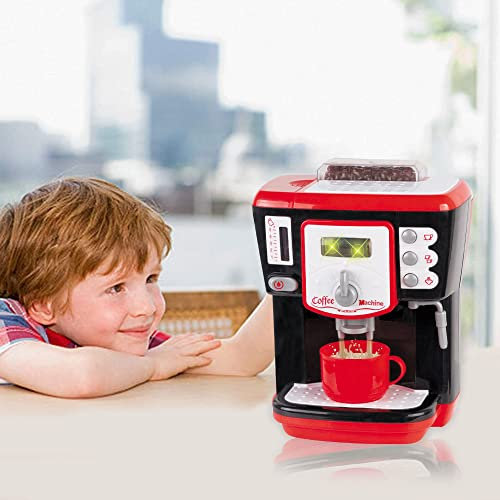 koolbitz Kids Kitchen Household Series Coffee Machine, Large Coffee Maker Toy Real Working with Light and Sound Effects, Pretend Play Improves Coordination of Children Fun Learning Toy Gift for Kids