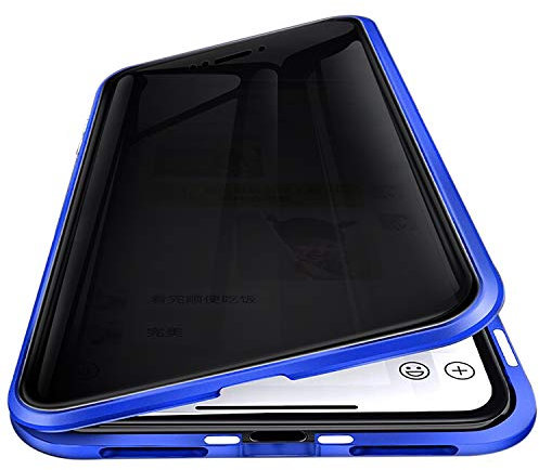Woskko Anti-Peep Magnetic Case for iPhone Xr, Anti-Peep Privacy Screen Protector, Double-Sided Tempered Glass, Blue, Supports Wireless Charging