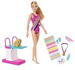 Barbie Doll Set with Puppy and Accessories for Swimming Theme, 33.3x23.5x6.7 cm, 0.32 kg, Ages 3 Years and Above