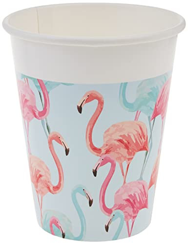 Procos 92129 Lot de 8 gobelets en carton compostables Motif flamant rose tropical 200 ml