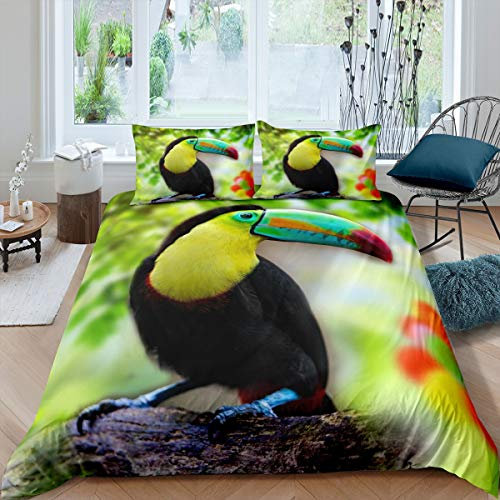 Tukan Bettwäsche Set 155x220cm für Kinder Tropisch Vogel Tier Betten Set Dekoratives 3D Buntes Tierwelt Design Bettbezug Set Natur Thema 2St