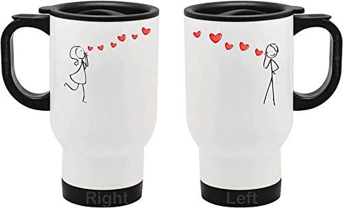 Sending Heart Kisses His and Hers White Insulated Travel Tea/Coffee Mug Set.