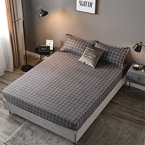 Mateju Elegante Plaid Bedrucktes Spannbettlaken für Boxspringbett, Weiche Atmungsaktivem Bedding Mikrofaser Spannbetttuch für Einzelbett und Doppelbett, Tiefe Tasche (Dunkel Grau,150x200+20cm)