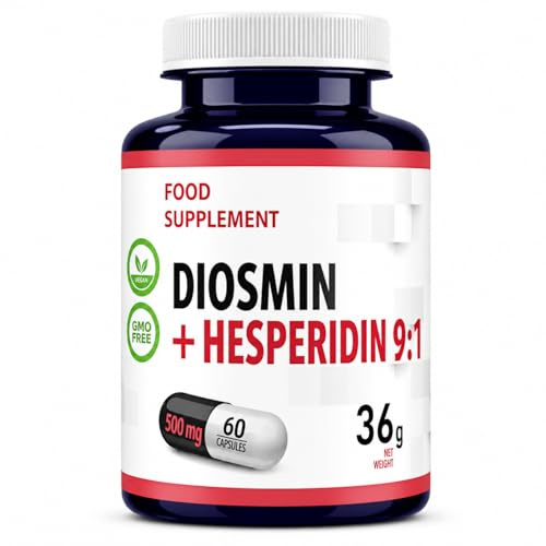 Hepatica Diosmin & Hesperidin 500 mg | Diosmin 450 mg & Hesperidin 50 mg | Bioflavonoid-Komplex | 60 vegane Kapseln | GMP & Laborgeprüft
