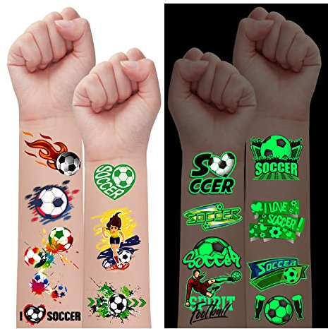 Leesge 20 Blätter Fußball Tattoo Kinder, Leuchttattoos Fußball Kindertattoos Geschenke Jungen, Fussball Geschenke Jungen 3 4 5 6 7 8 9 10 Jahre, Fussball Deko Geburtstag Kinder Einschulung Junge