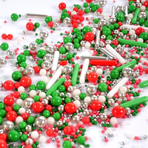 Streuselheld Streuselmix Christmas 40g Weihnachts Zuckerstreusel | Christmas Streusel mit Nonpareille, Perlen und Strands in Rot, Grün, Silber und Weiß Sprinkles für Tortendeko, Kuchen, Keksen