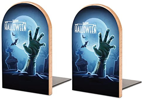 Serre-Livres Halloween Zombie Main Serre-Livres pour étagères pour contenir des Livres Bouchons de Livres antidérapants Robustes Bureau à Domicile décoratif en Bois