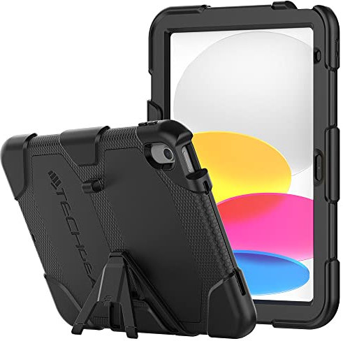 TECHGEAR G-Shock Étui pour iPad 11 2025 (A16), iPad 10 2022 (11e/10ème génération) Coque Rigide Protection Antichoc avec Support Amovible Coque - Housse pour Enfants Écoles Ouvriers Bâtiments - Noir