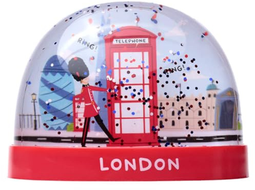 London Souvenir Red Telephone Box & Guardsman Large Glitter Snow Storm
