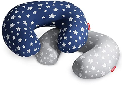 2 Stück Stillkissenbezüge, grau und marineblau, für Säuglinge, eng anliegend, passend für Boppy Stillkissen, Stillkissen, Schonbezüge super weich, für stillende Mütter, mit Sternendruck