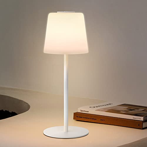 FUNTAPHANTA Glas Wiederaufladbare Kabellose Akku Tischleuchte, 3000K Dimmbare Batteriebetriebene Lampe, Tragbare Nachttischlampe für Restaurant/Schlafzimmer/Wohnzimmer (Weiß)
