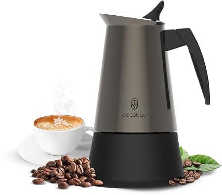 Cecotec Caffettiera Moka Piccolina 200 Gold. 100ml, Italiana in Acciaio Inox, Adatta a Tutte le Superfici, Capacità 2 Tazze, Manico Ergonomico, Filtro Acciaio Inox, Valvola di Sicurezza