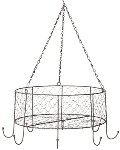Spetebo Metall Hängekorb VERONA mit 8 Haken - Ø 35 cm - Draht Korb Decken Regal in grau Hänge Obstkorb Aufbewahrungskorb Wandkorb Obst Gemüse Korb hängend