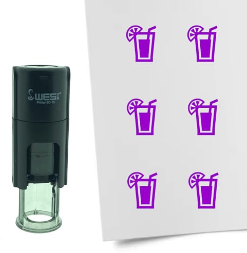 CombiCraft Selbstfärbender Stempel Cocktail in Lila, 10mm rund - Ideal für Bulletjournals und Treuekarten