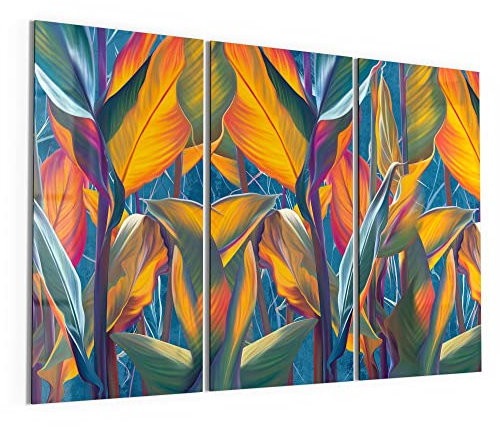DEQORI Glasbilder Echtglas | Motiv Exotisches Blättermeer | horizontal 3-teilig 150x100 cm | große XXL Deko | Wandbilder für Wohnzimmer, Schlafzimmer, Flur & Küche | moderne Wanddeko
