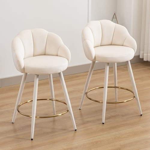 chairus Tabourets de Bar en Velours Lot de 2 Tabourets de Comptoir avec Pieds Chaises Haut Rembourrée pour Cuisine Salon (Beige-2)