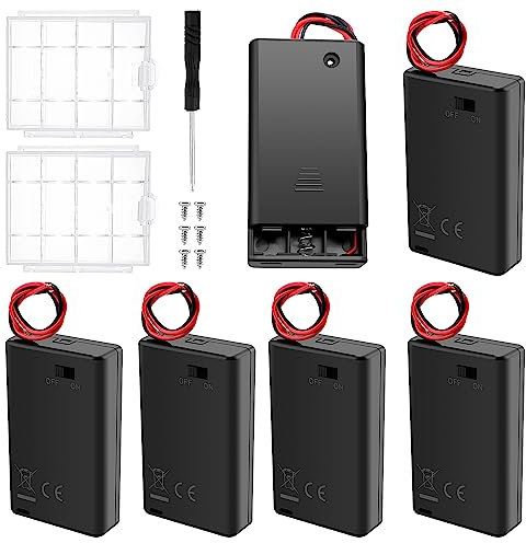 6 PCS 3 AAA Battery Holder, KUOQIY 3 x 1.5V AAA 4.5V Battery Holder Case with ON/Off Switch & Wire Leads & Cover, with 2 PCS Plastic Battery Storage Box & Screwdrivers & Screws