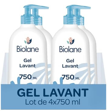 BIOLANE - Lot de 4 Gels Corps Et Cheveux 2 en 1 - Nouveau Packaging - Gel Lavant - 750ml - 97% Origine Naturelle - Doux - Peaux Sensibles - Cheveux Fins - Bébé - Fabriqué en France