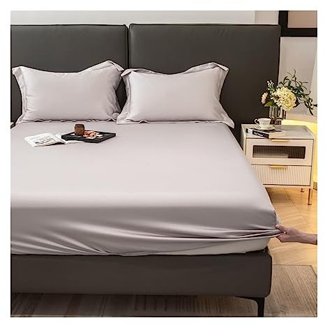 Premium Spannbettlaken 100% Tencel Lyocell Eukalyptusfasern Spannbetttuch for Allergiker Antibakteriell Ganzjahres Bettwäsche (Color : H, Size : Queen)