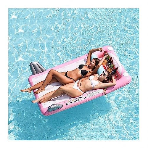 AXTMR Aufblasbares Schwebebett, Sommerschwimmbad-Liegeschwimmer, doppelte aufblasbare Wasserhängematte,Pink,200 * 104cm