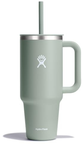 Hydro Flask 40 Oz Travel Tumbler with Handle, Lid and Straw - Insulated Stainless Steel in Agave