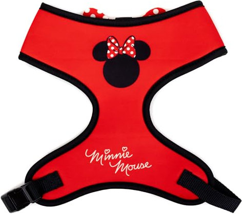 Disney Pet Harness, Dog Collar Plastic Buckle, Minnie Mouse Ears Icon with Bow Applique Polka Dot Red White