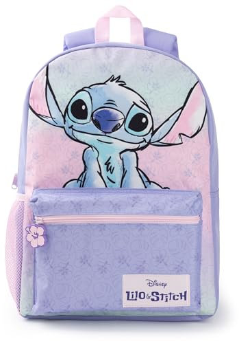 Disney Lilo & Stitch filles sac à dos | Sac à dos violet & rose avec bretelles réglables | Mignon pratique et organisé bagages sport sac d’école pour enfants | Cadeau marchandise de la série films
