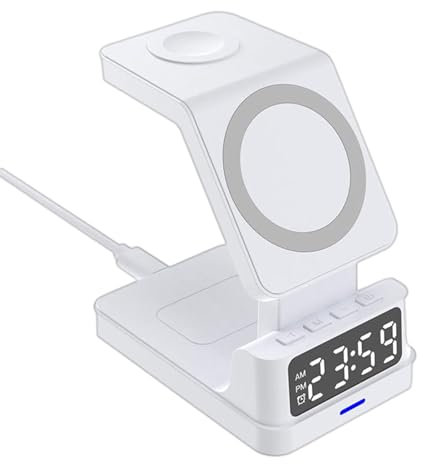Reloj despertador digital de carga inalámbrica | Estación de carga de pantalla LED | Accesorios de escritorio para el hogar, reloj inteligente compacto y elegante, cargador inalámbrico, práctico