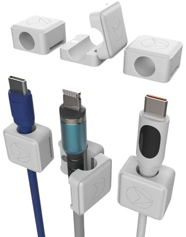 Zernblend Cable Holder, 6 Pack Magnetic Desk Cable Organiser, Strong Adhesive Wire Charger Holder for Bedside Table, Kitchen Appliances (White)