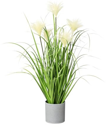 CREATIV green künstliches Riedgras 66cm im weißen Topf I naturgetreues Wildgras im Topf I Pampasgras für Innen I hochwertige & dekorative Dekopflanze I Grasbusch für Indoor I lebensechte Kunstpflanze
