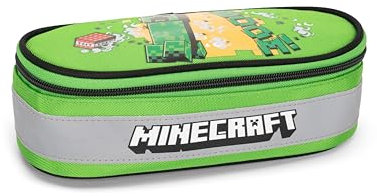 Minecraft Federmäppchen für die Schule, offizielles Minecraft, ovales Federmäppchen für Kinder, ideal für die Aufbewahrung von Schreibwaren, mit Trennwand innen mit elastischen Schlaufen, praktischer