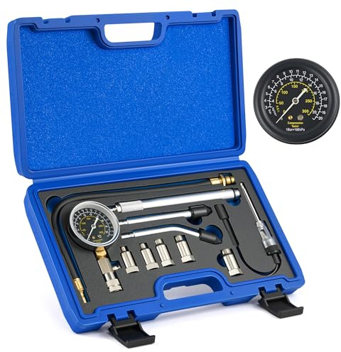 Orion Motor Tech Engine Compression Tester Kit, 11 pc Cylinder Compression Tester Kit with Spark Plug Tester, Engine Cylinder Pressure Gauge for Gas Petrol Engines