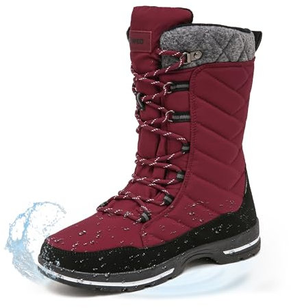 Geweo Stivali Neve Donna Invernali Impermeabili Scarpe Invernali Termici con Fodera Calda Comode Scarpe Neve Antiscivolo Scarponi Neve Impermeabili All'Aperto Stivali Bassi Rosso 42EU