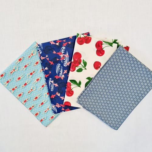 Stoffpaket 4 verschiedene Stoffe beschichtet Blau und Rot Taschen Utensilos Kulturbeutel Etui basteln