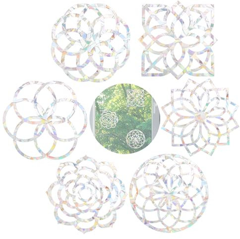 Molain 18 Stück Mandala Fensteraufkleber, Prisma Fensteraufkleber Suncatcher Sticker Fensteraufkleber Vogelschutz Regenbogen Prisma Aufkleber für Küche Esszimmer Wohnzimmer