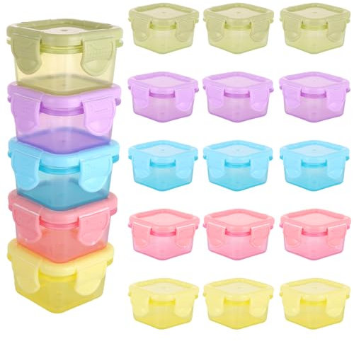 ASelected 20 Stück Kleine Dosen mit Deckel, Gefrierdosen Klein, 60 ML Kleine Dosen mit Deckel Plastik, Quadratisch, Stapelbar, für Salatdressing von Marmelade Obst Snacks Gewürze Saucen