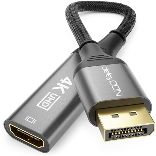 deleyCON 4K Adaptateur DisplayPort vers HDMI (pour Moniteur/Téléviseur/Projecteur) 4K@60Hz, 1080P WQHD @165Hz 144Hz 120Hz 60Hz - Connecteur DP vers Prise HDMI pour Carte Graphique DP PC Gaming