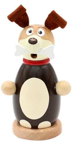 Holz Räuchermann, Räucherfigur, Räuchermännchen als Hund mit Knochen und Schlappohren in braun, Größe: L/B/H 8 x 8 x 12 cm.