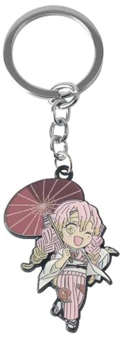 JUSONGKWCP 2 Pièces Kimetsus No Mitsuri Collier Porte-clés, Anime Ghost Killing KanrojiMitsuri Figurine Keychain Pendentif Set, Bijoux En Métal Men Women (2)