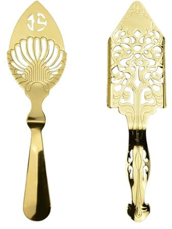 2 cucharas de absenta de acero inoxidable, cuchara de goteo de absenta de estilo vintage con 2 tipos, filtro de malla de cubitos de hielo, cuchara de ajenjo, cuchara coladora para bar, cóctel, té,