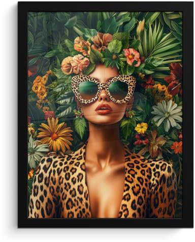 MuchoWow© Wandbilder mit Rahmen 30x40 cm Wanddeko Bilder Wohnzimmer Moderne Zimmerdeko Geschenk Bilderrahmen Frau - Pantherdruck - Dschungel - Natur - Luxus
