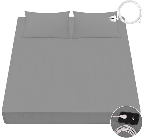 VigorVortex Erdungs-Spannbetttücher 90% Bio-Baumwolle und 10% Silberfaser Erdungsbettlaken mit EU Erdungskabel für Besseren Schlaf 100x200cm Grau