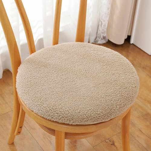 Plüsch-Stuhlkissen aus Lammwollimitat mit Reißverschluss, Winter Warm zu Halten rutschfeste Abnehmbar Waschbar Sitzkissen Rund, Stuhlauflage für Haus & Garten für Kinder und Erwachsene (Khaki, 30 cm)