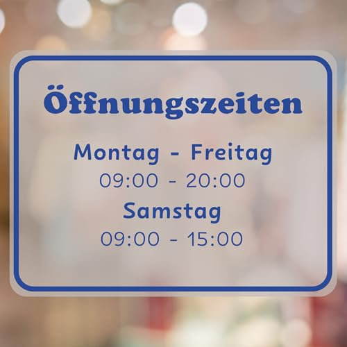 KIWISTAR - Öffnungszeiten - quer - 210x297mm - Blau - personalisiert - Fensterfolie - Wunschtext - Schaufensterbeschriftung - Aufkleber - Milchglas - Glasdekorfolie - Verbotsschilder